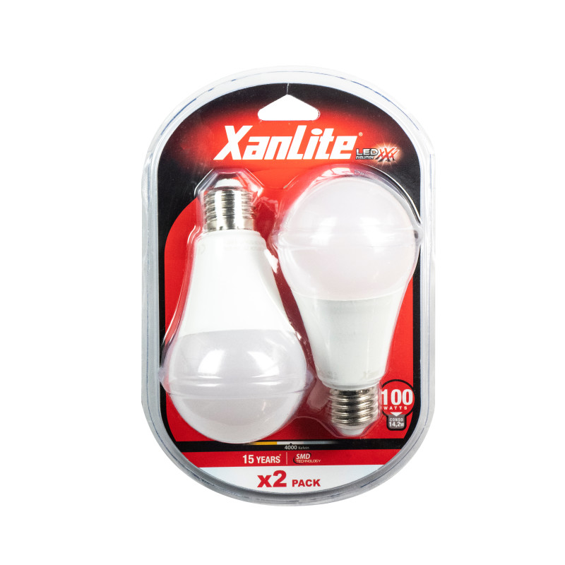 Ampoule LED E27 14,2W Blanc Neutre 2P – Éclairage Efficace | XANLITE
 Ampoule LED E27 14,2W Blanc Neutre 2P – Éclairage Efficace | XANLITE