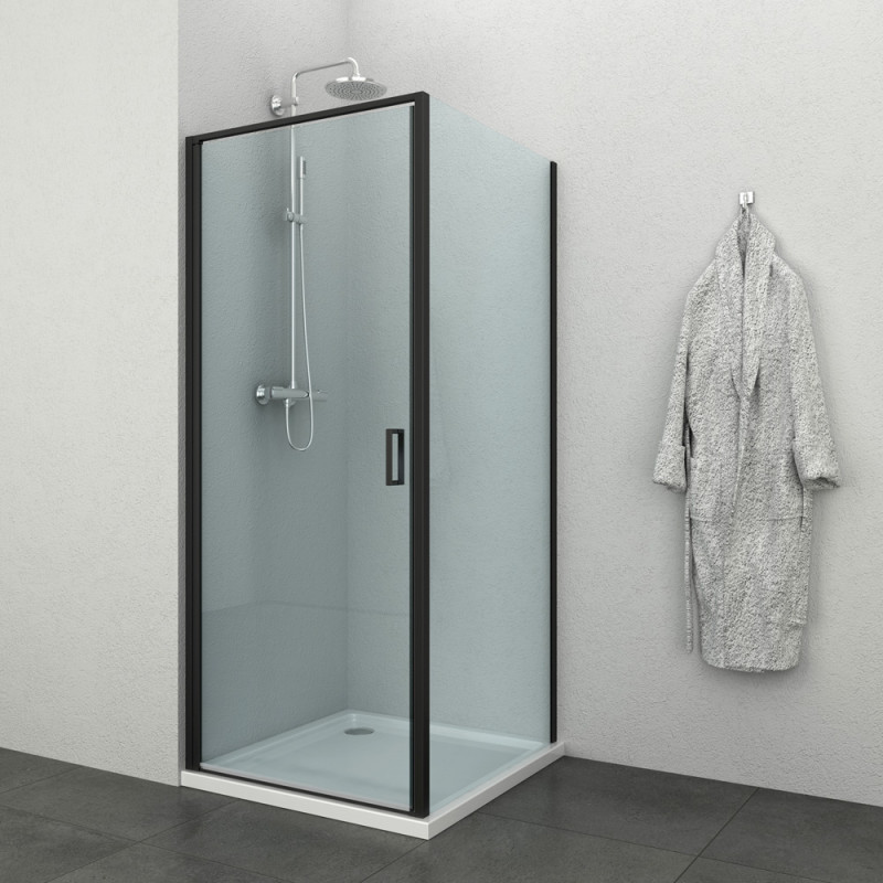 Porte de douche pivotante avec paroi fixe Loft-Game 90 x 120 x 200 cm noir  ALLIBERT