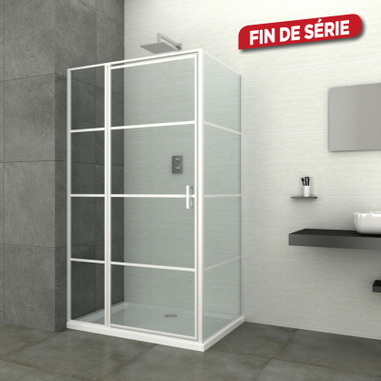 Porte de douche pivotante avec paroi fixe Loft-Game 90 x 120 x 200 cm blanc ALLIBERT