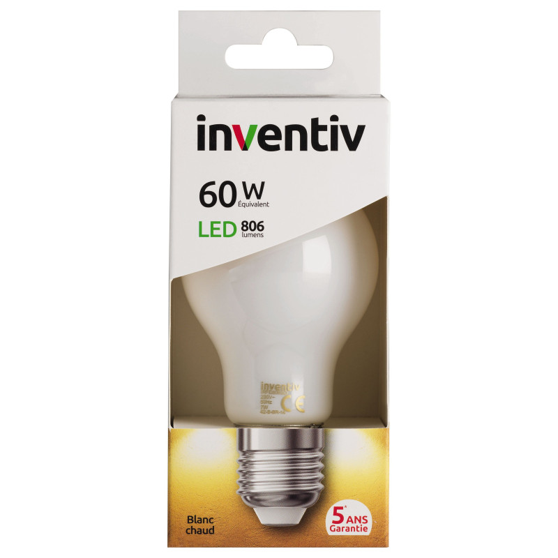 Ampoule opaque à filament LED E27 7 W 806 lm blanc chaud INVENTIV