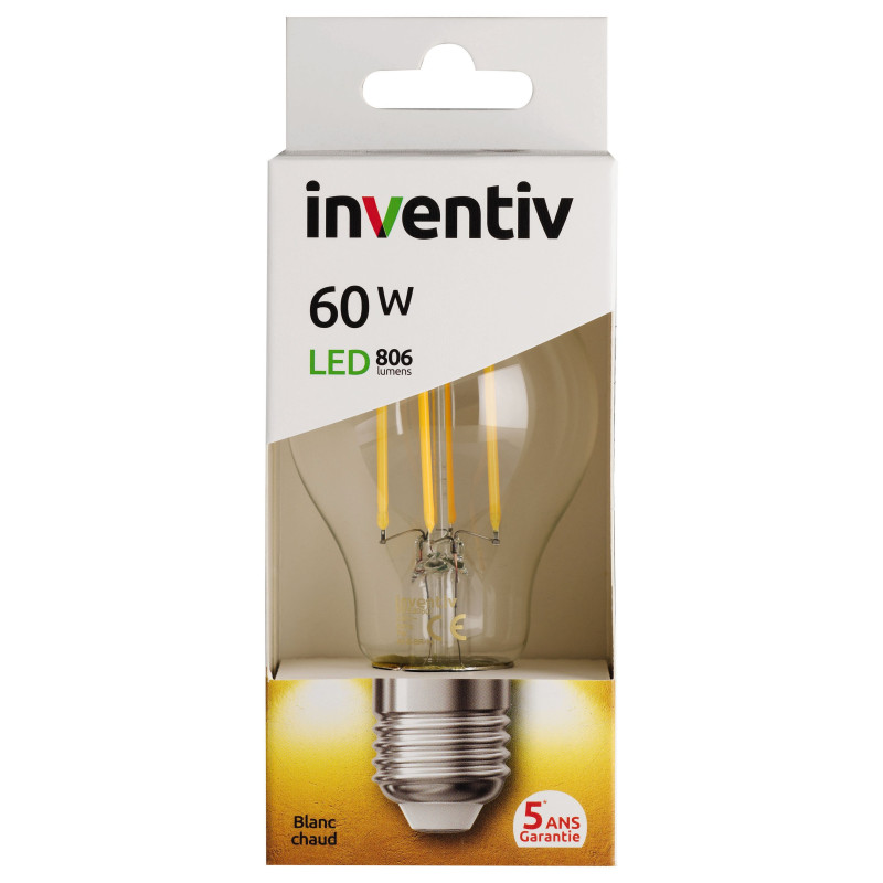 Ampoule LED E27 Filament 7W – Lumière Chaude | INVENTIV Ampoule LED E27 Filament 7W – Lumière Chaude | INVENTIV