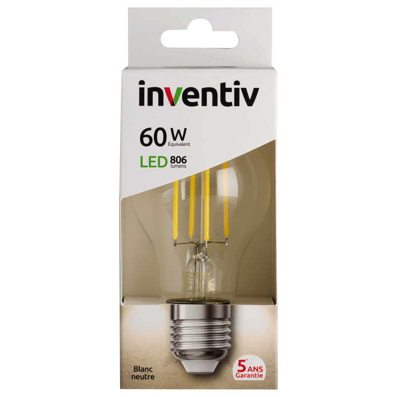 Ampoule LED Filament E27 7W – Lumière Neutre | INVENTIV
 Ampoule LED Filament E27 7W – Lumière Neutre | INVENTIV