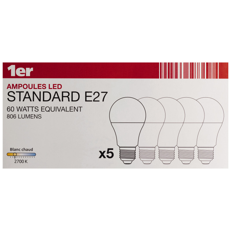 Ampoule LED E27 9W Blanc Chaud 5 Pcs – Éclairage Doux
 Ampoule LED E27 9W Blanc Chaud 5 Pcs – Éclairage Doux