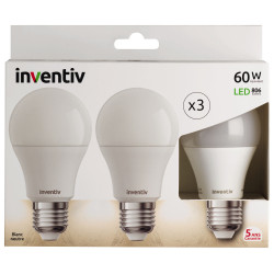 Ampoule LED classique E27 9 W 806 lm blanc neutre 3 pièces INVENTIV