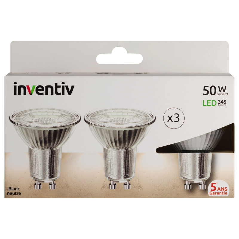 Ampoule LED GU10 5W Blanc Neutre – Lot de 3 | INVENTIV
 Ampoule LED GU10 5W Blanc Neutre – Lot de 3 | INVENTIV