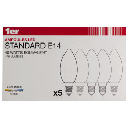 Ampoule LED Flamme E14 6W Blanc Chaud – Lot 5 Pièces Ampoule LED Flamme E14 6W Blanc Chaud – Lot 5 Pièces