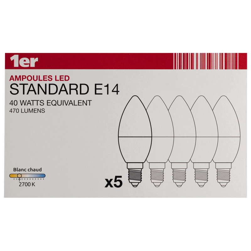 Ampoule LED Flamme E14 6W Blanc Chaud – Lot 5 Pièces Ampoule LED Flamme E14 6W Blanc Chaud – Lot 5 Pièces
