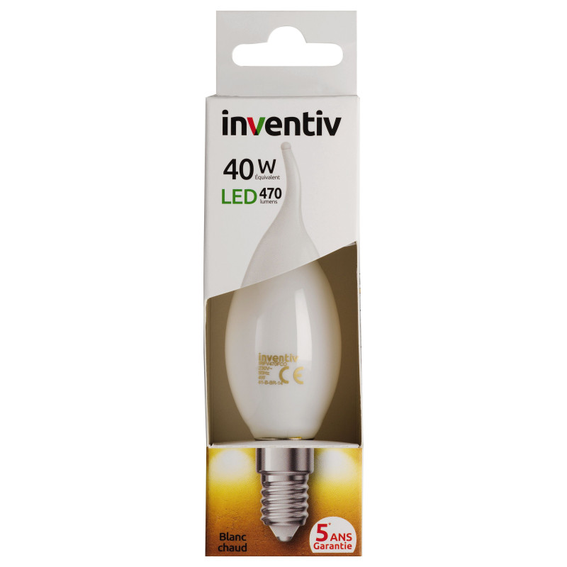 Ampoule LED Flamme E14 4W Blanc Chaud – Éclairage Doux | INVENTIV Ampoule LED Flamme E14 4W Blanc Chaud – Éclairage Doux | INVENTIV