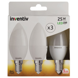 Ampoule LED Flamme E14 3W Blanc Chaud – Lot de 3 | INVENTIV Ampoule LED Flamme E14 3W Blanc Chaud – Lot de 3 | INVENTIV