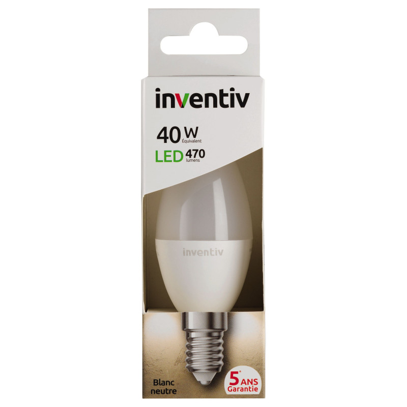 Ampoule LED Flamme E14 6W – Lumière Neutre | INVENTIV
 Ampoule LED Flamme E14 6W – Lumière Neutre | INVENTIV