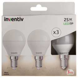 Ampoule LED boule E14 3 W – Blanc neutre — 3 pièces | INVENTIV Ampoule LED boule E14 3 W – Blanc neutre — 3 pièces | INVENTIV