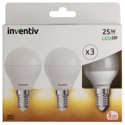 Ampoule LED Boule E14 3W Blanc chaud – Lot de 3 | INVENTIV Ampoule LED Boule E14 3W Blanc chaud – Lot de 3 | INVENTIV