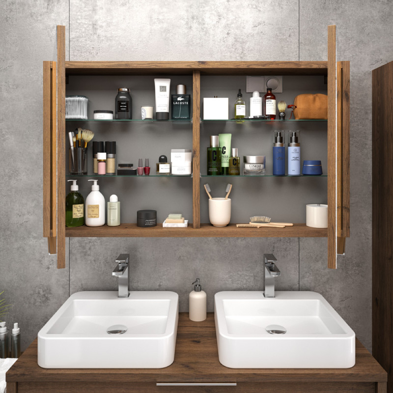 Armoire de toilette Sorento 120cm Chêne Cognac – Rangement Élégant
 Armoire de toilette Sorento 120cm Chêne Cognac – Rangement Élégant