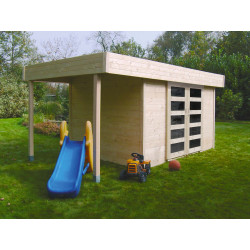 Abri de jardin en bois Larvik 28 mm 3,32+1,24 x 2,45 m | SOLID