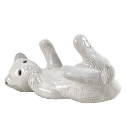 Chat sur le dos en céramique crème – Déco de jardin unique | POTTERIE