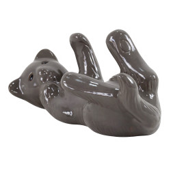 Chat sur le dos céramique grise – Déco jardin | POTTERIE