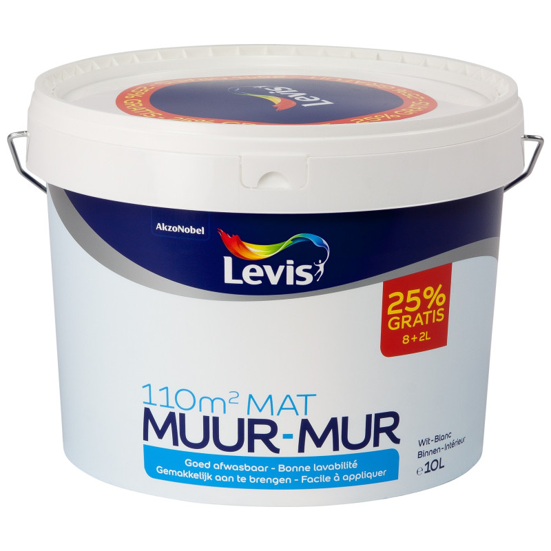 Peinture pour murs blanche mate 8 + 2 L gratuit LEVIS