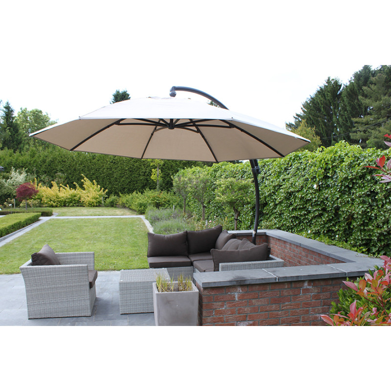 Parasol déporté et inclinable Easy Sun taupe clair Ø 375 cm SUNGARDEN