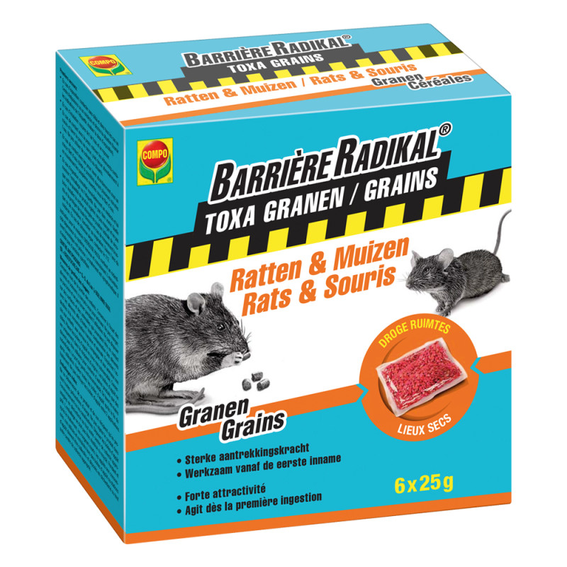 Sachet de céréales anti-rats et anti-souris Barrière Radikal 6 pièces COMPO