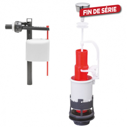 Mécanisme de chasse d'eau avec simple bouton poussoir à plateaux et robinet à piston INVENTIV