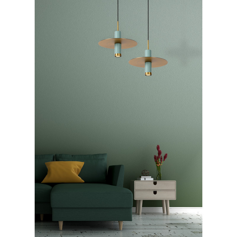Suspension Selin turquoise et dorée dimmable Ø 25 cm GU10 35 W LUCIDE