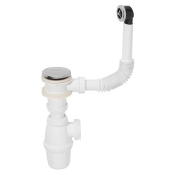 Bonde et siphon pour lavabo avec pression Quick-Clac et trop-plein extérieur INVENTIV