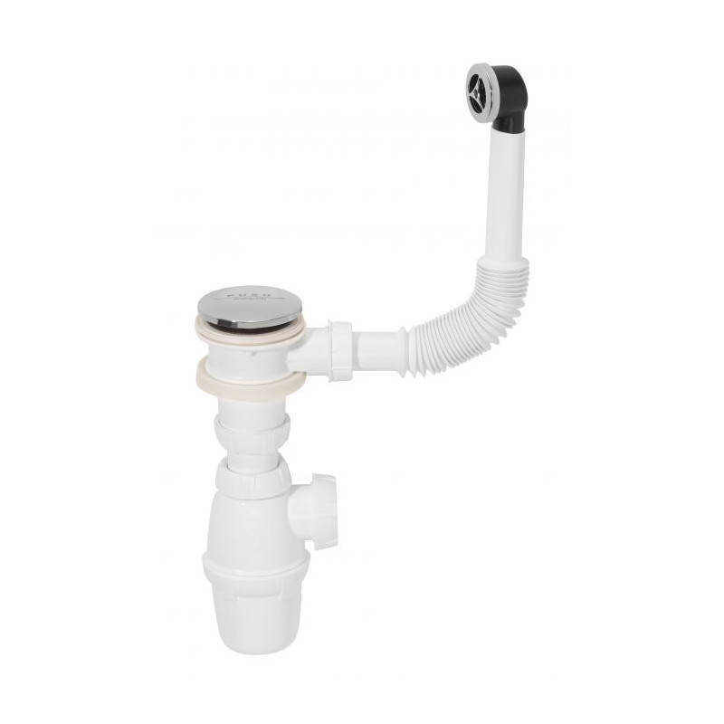 Bonde et siphon pour lavabo avec pression Quick-Clac et trop-plein extérieur INVENTIV