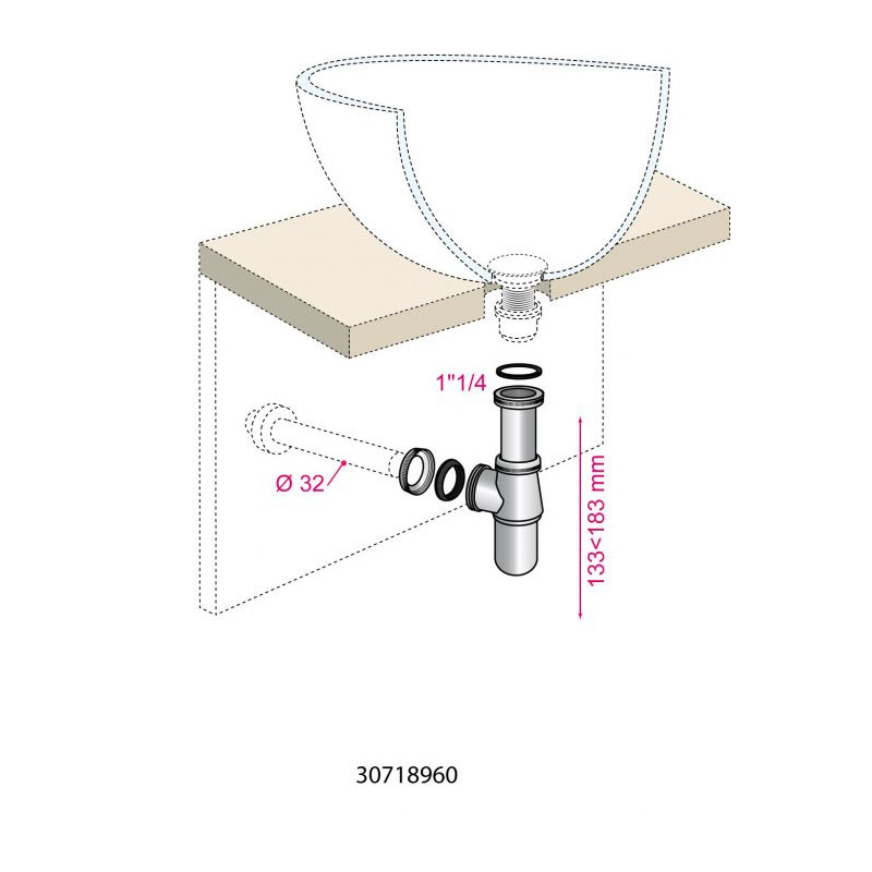 Siphon Lavabo Laiton Chromé Ø32mm – Installation Facile | INVENTIV