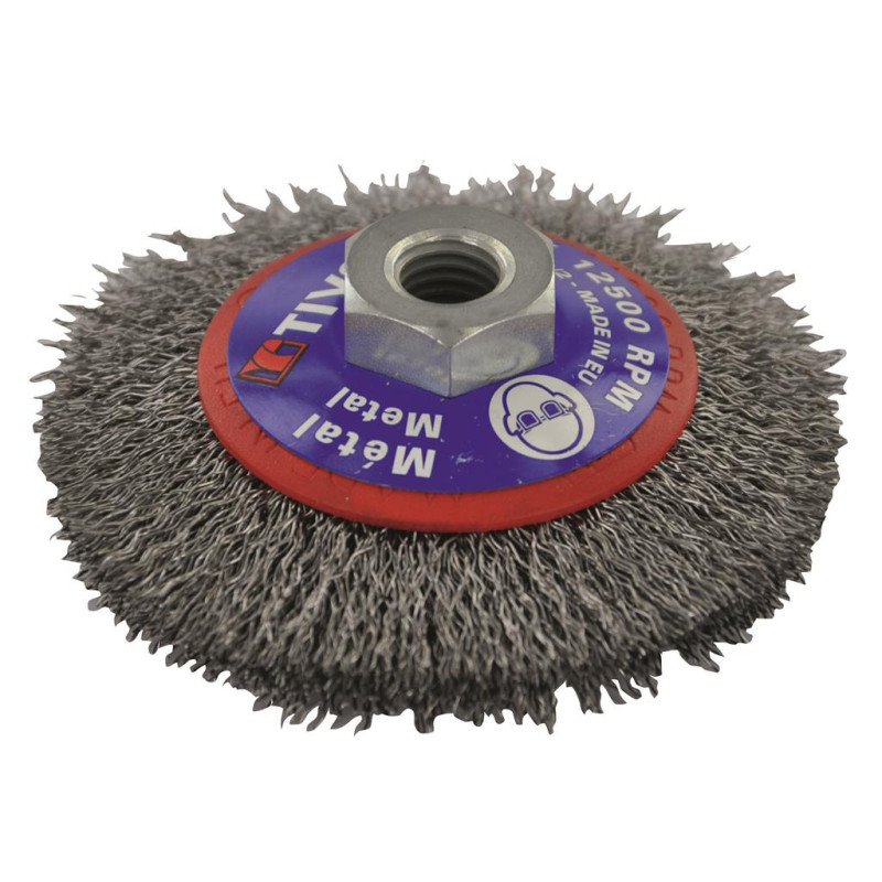 Brosse conique avec fil en acier ondulé ø 100 mm