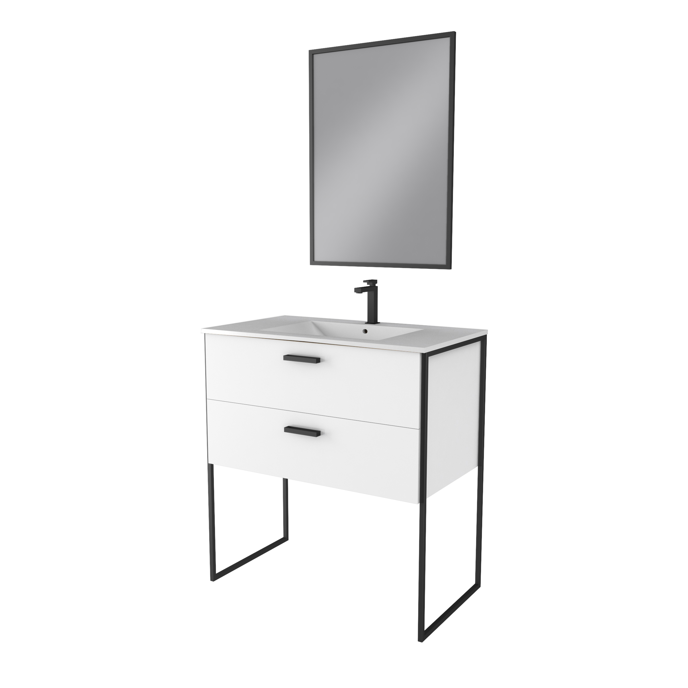 Meuble De Salle De Bain Avec Vasque Et Miroir Edge Blanc 80 Cm Aurlane