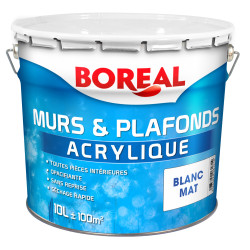 Peinture acrylique pour murs et plafonds blanc mat 10 L BOREAL PRO