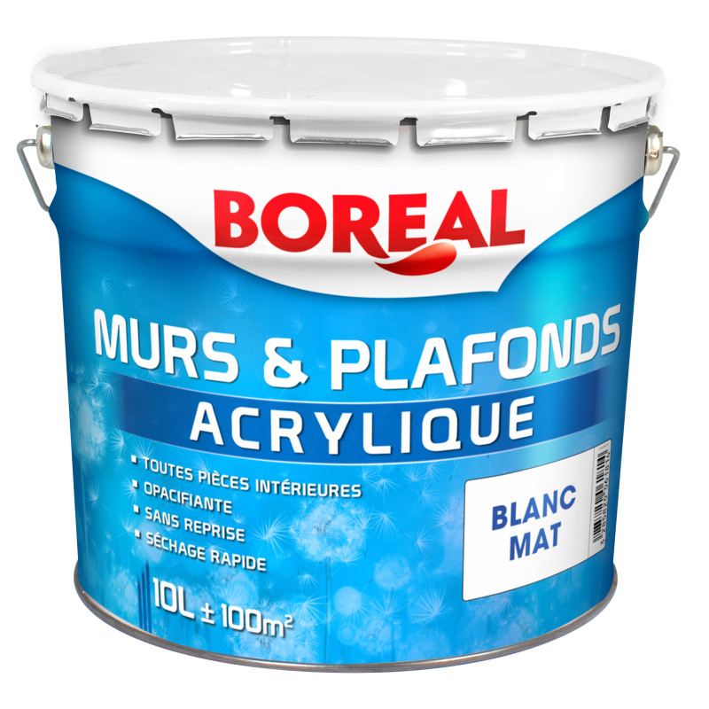 Peinture acrylique pour murs et plafonds blanc mat 10 L BOREAL PRO