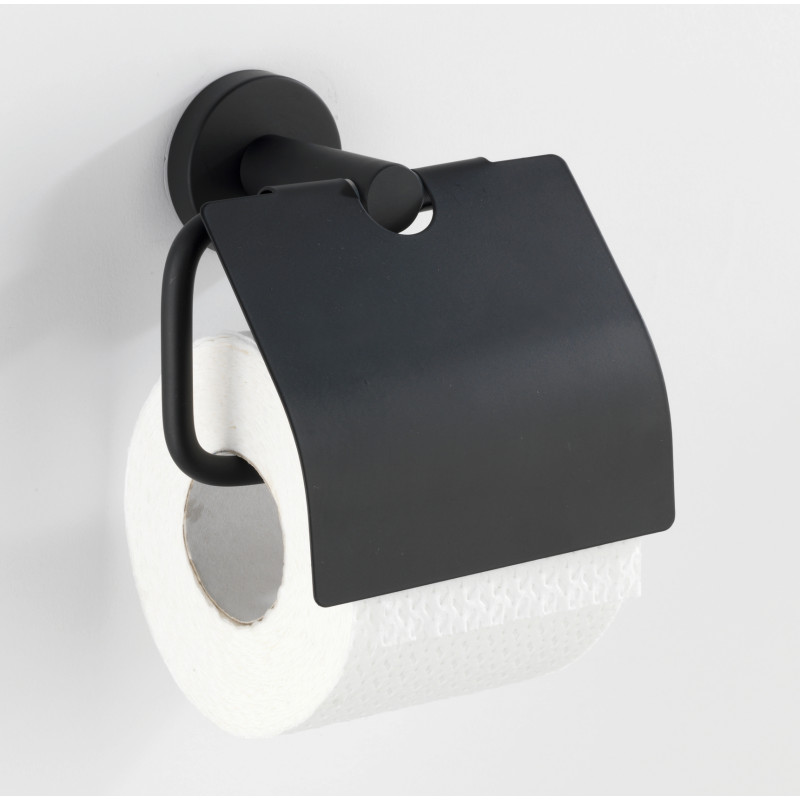 Porte-rouleau papier toilette avec rabat Bosio noir mat WENKO Porte-rouleau papier toilette avec rabat Bosio noir mat WENKO