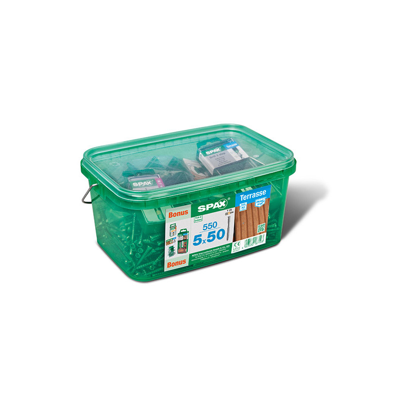 Set de vis pour terrasse avec accessoires 5 x 50 mm 550 pièces SPAX Set de vis pour terrasse avec accessoires 5 x 50 mm 550 pièces SPAX