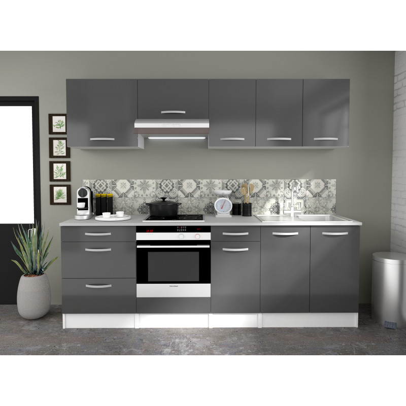 Meuble de cuisine Eko gris brillant – Rangement pratique | EKIPA