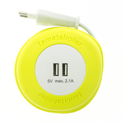 Allonge enroulable 2 ports USB 2 m jaune