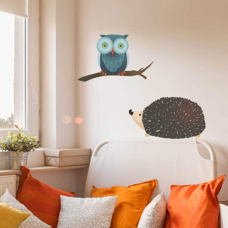 Planche de stickers A4 Hibou et Hérisson 2 pièces