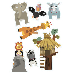 Planche de stickers Cabane africaine & Animaux 48 x 68 cm