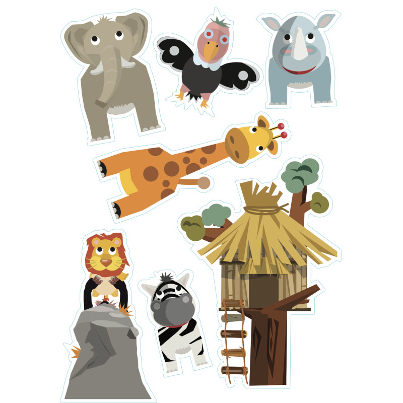 Planche de stickers Cabane africaine & Animaux 48 x 68 cm