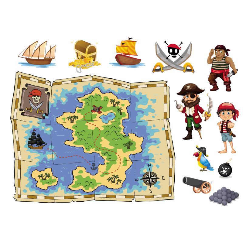 Planche de stickers Carte de Pirate 48 x 68 cm