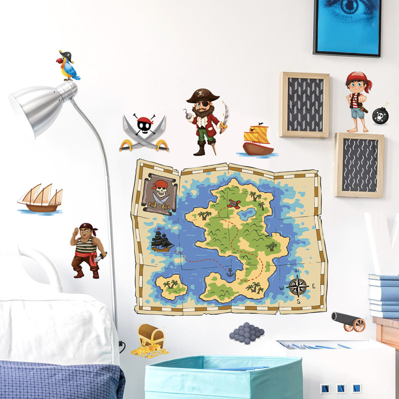 Planche de stickers Carte de Pirate 48 x 68 cm
