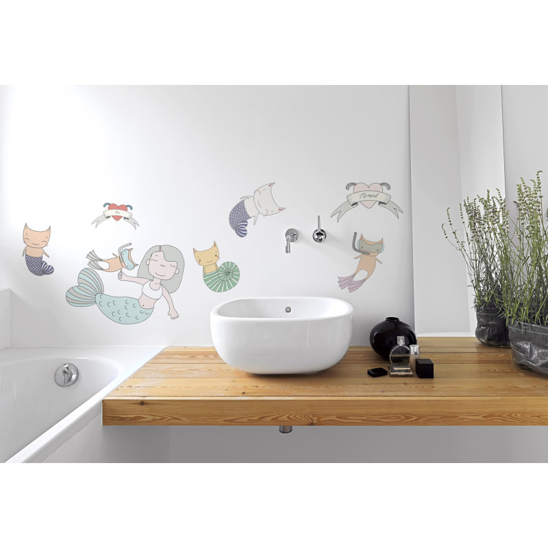 Planche de stickers Sirène & Chats 48 x 68 cm