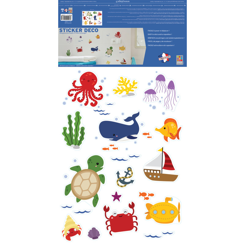 Planche de stickers Animaux Marins 48 x 68 cm