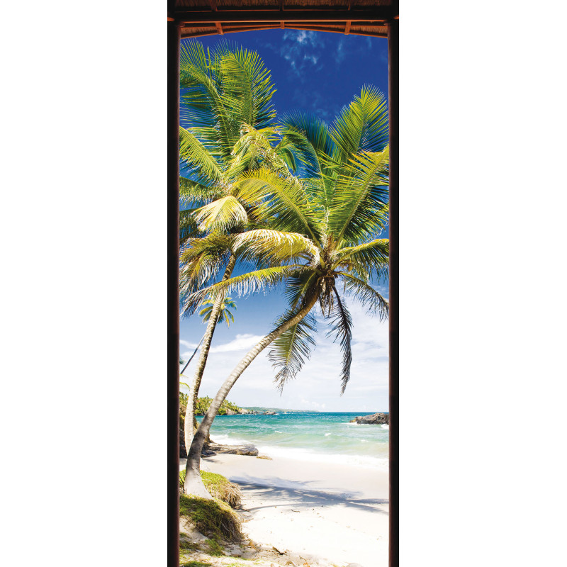 Sticker de porte trompe l'oeil Plage Robinson 83 x 240 cm