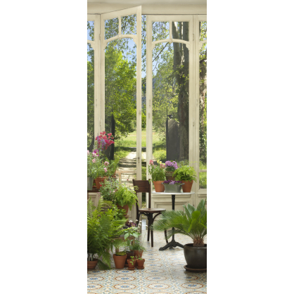 Sticker de porte trompe l'oeil Jardin Verdoyant 83 x 240 cm
