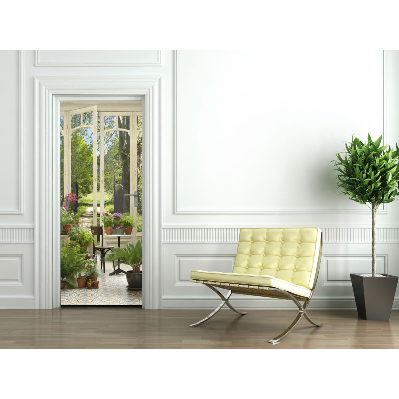 Sticker de porte trompe l'oeil Jardin Verdoyant 83 x 240 cm