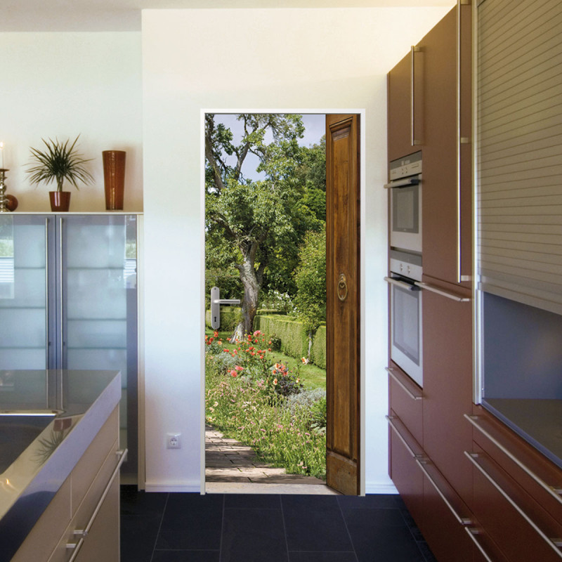 Sticker de porte trompe l'oeil Jardin 83 x 240 cm