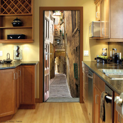 Sticker de porte trompe l'oeil Ruelle 83 x 240 cm