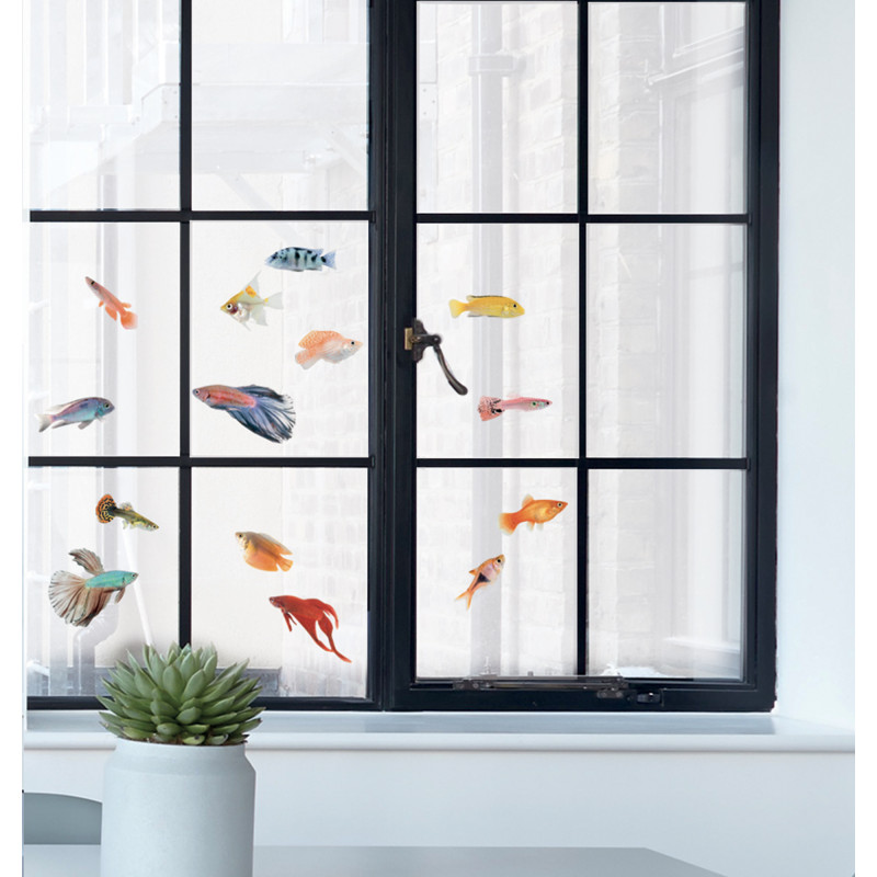 Planche de stickers électrostatiques Poissons Tropicaux