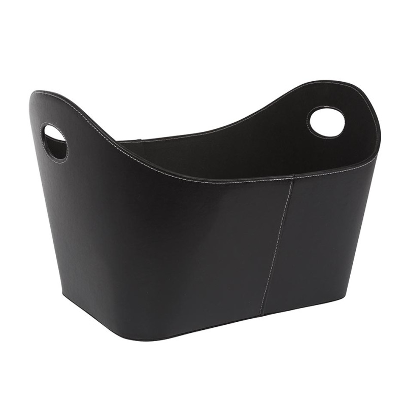 Panier aspect cuir noir pour pellet ou bûches PEREL